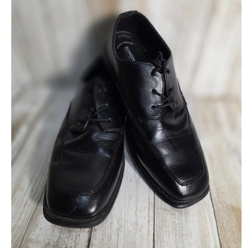 Sonoma Boys Black Square Toe Lace Up Dress Shoes Memory Foam Size 6 - Picture 1 of 9